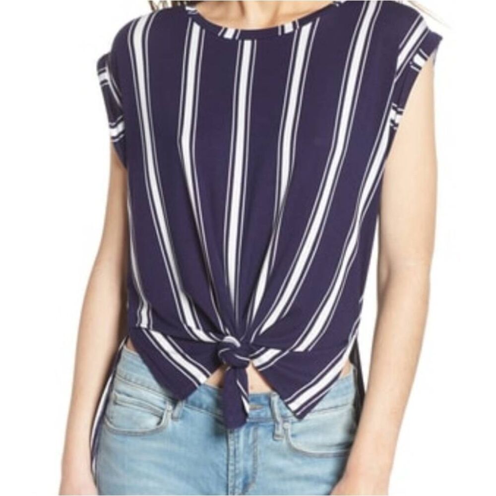 🔹️NWT Love, Fire Blue Striped Hi-Low Knot Tunic Sleeveless Top Medium